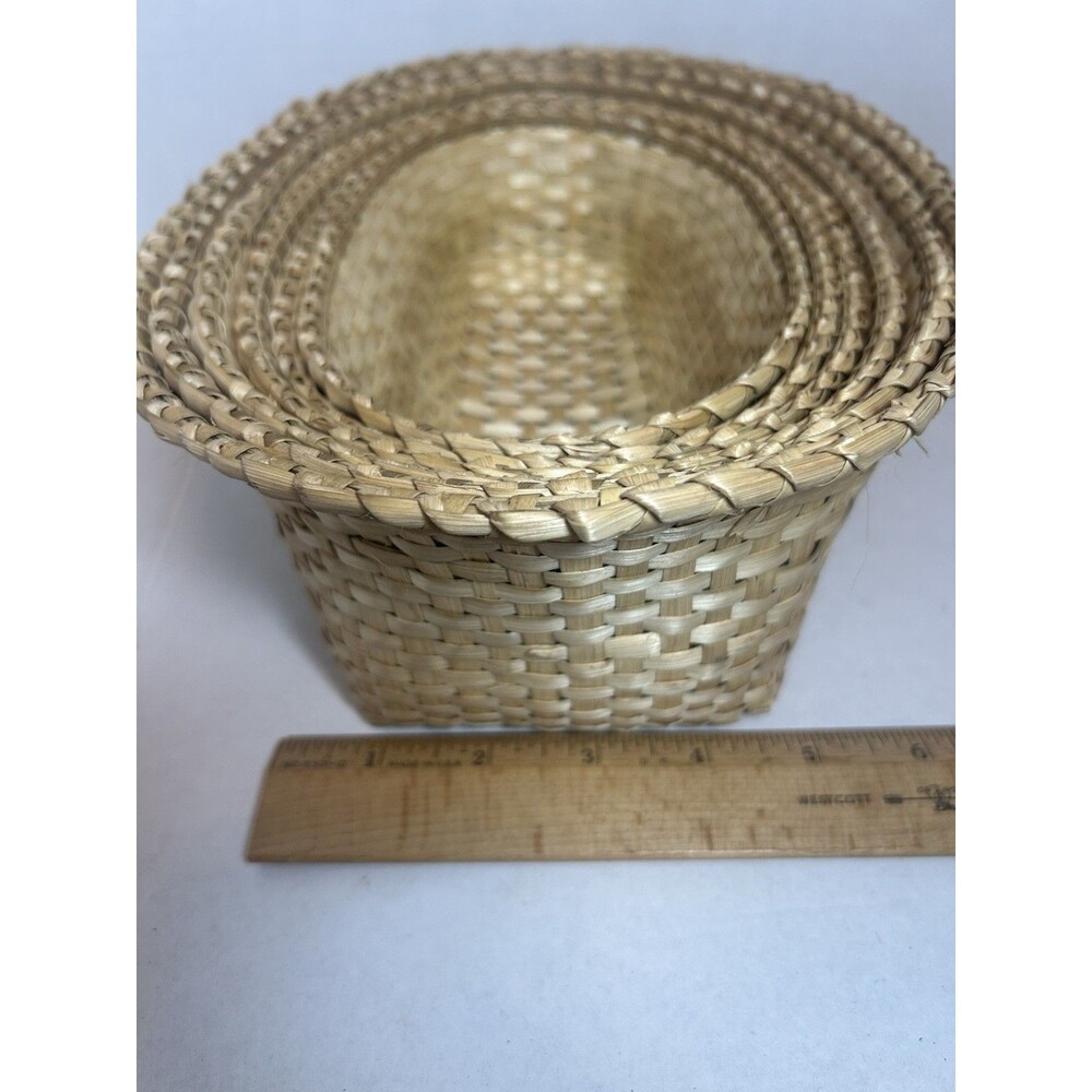 Handwoven Basket Set 7 Nested Oval Natural Wicker Boho Farmhouse Vintage Decor - Picture 10 of 12